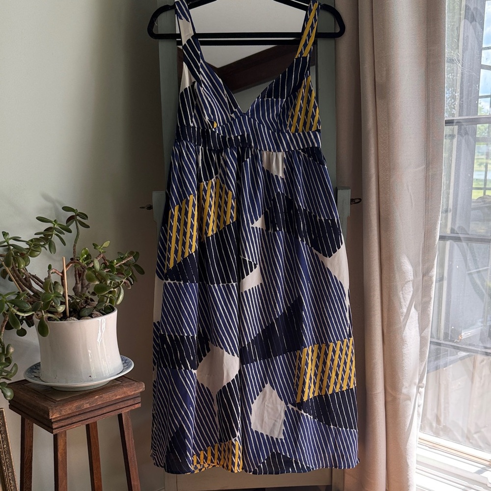 Banana Republic Blue and Yellow Geometric Midi Dress
